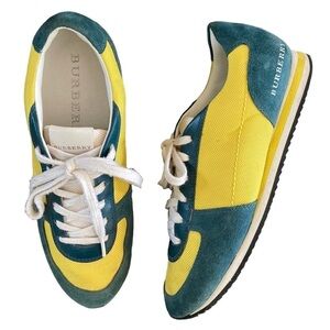 Burberry Pop Suede Nylon Sneakers Runners Teal and Yellow